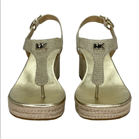 MICHAEL Michael Kors Shoes - NWT Michael by Michael Kors Laney Sandal.  Gold thong espadrille wedge Sz 8.5